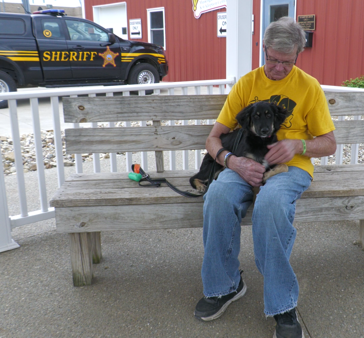 K-9 Adoption Center Volunteer Doug McQuaid and Godiva. Godiva is this weeks dog of the week.