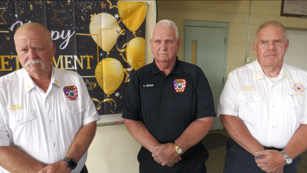 Harold Wolford, Carl Archer, Jeff Garver from the Tri-Valley Fire District. All three men retired as of Tuesday evening.