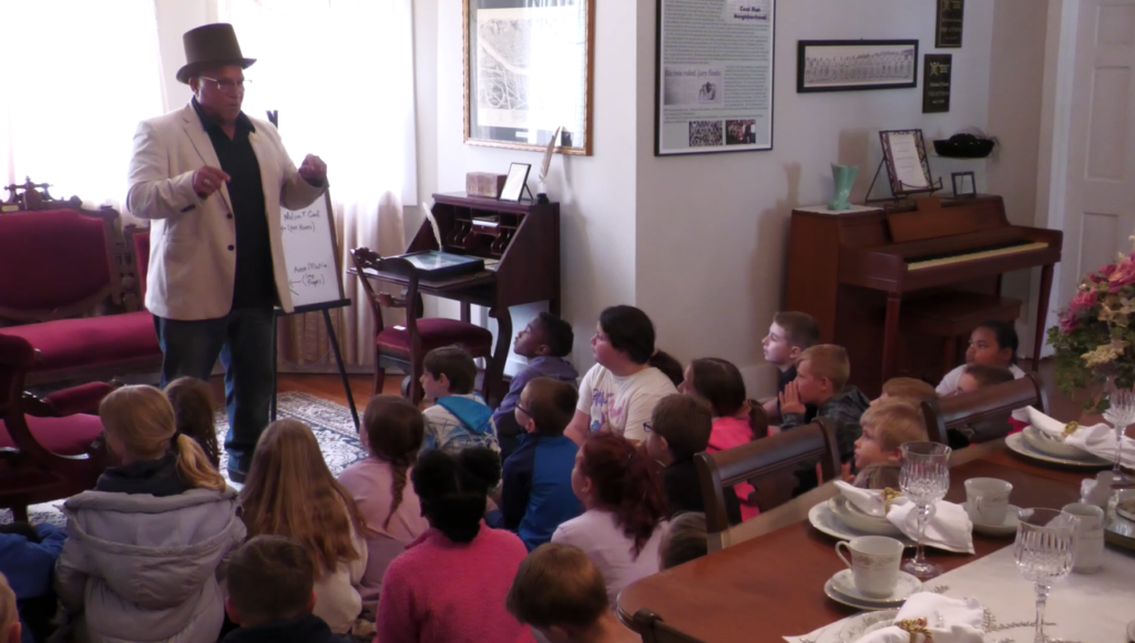 Todd Ware teaching West Muskingum 3rd graders about the life of Nelson T. Gant.