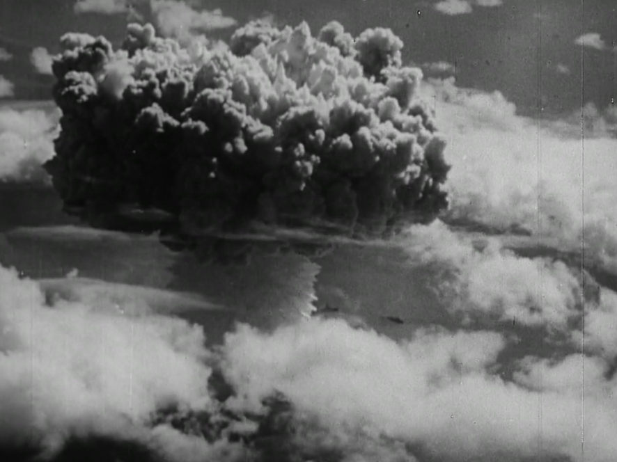 An atomic blast in the Marshall Islands during the 1950's.