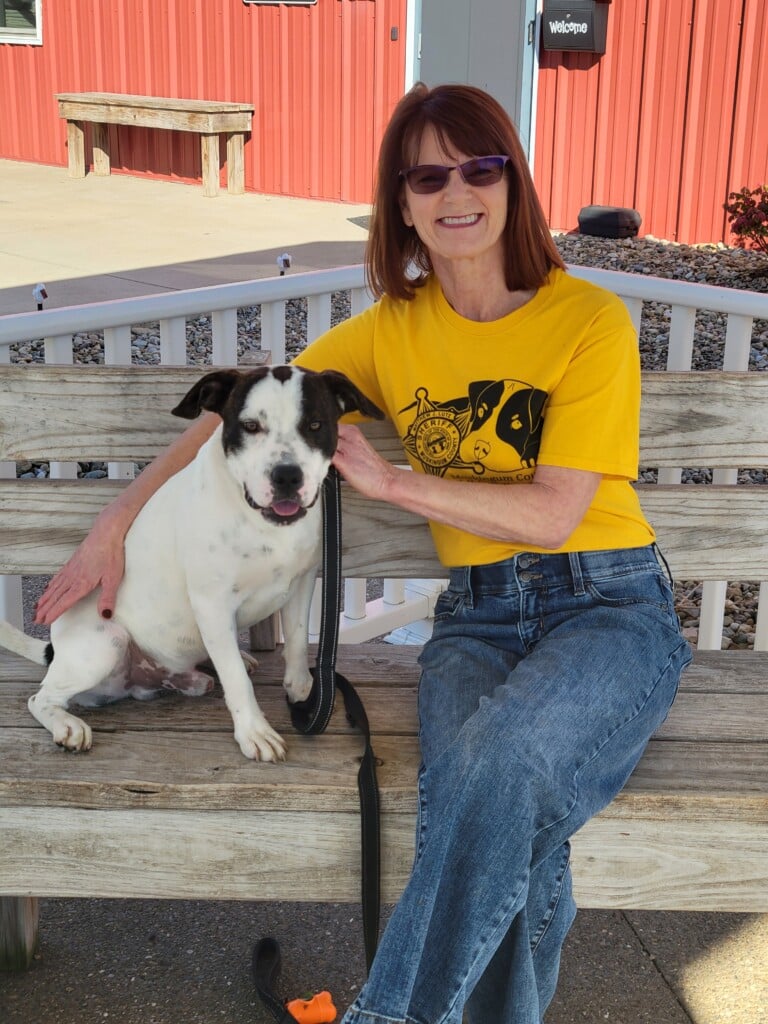 Robin McQuaid with Little Baby at the Muskingum County Sheriff's K-9 Adoption Center. Little Baby is this week's Dog of the Week.