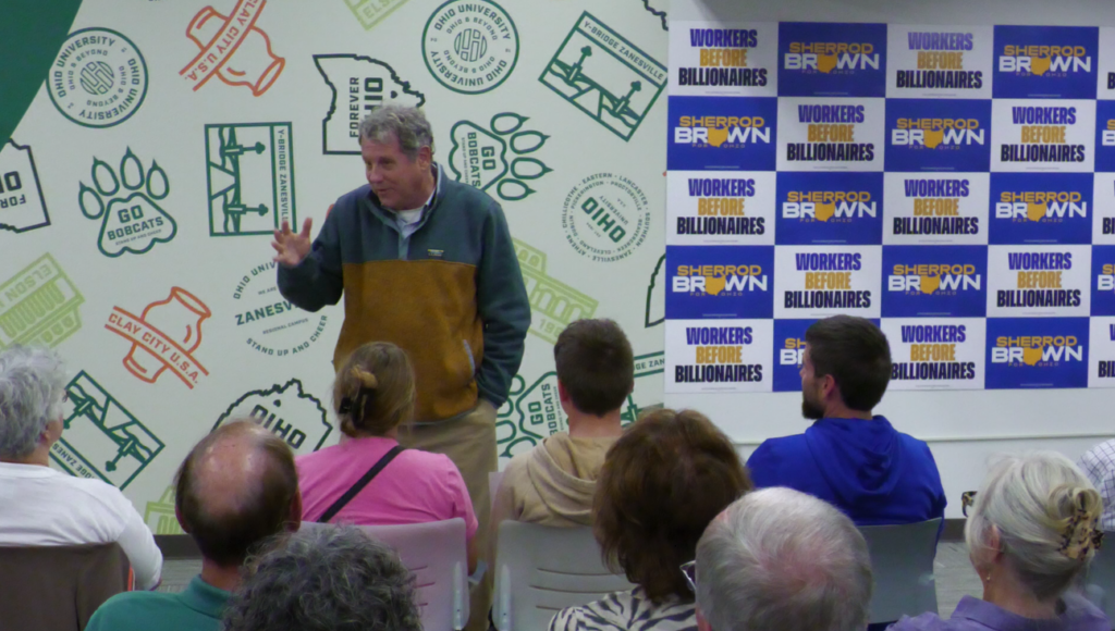 Democratic candidate for Senate, Sherrod Brown, speaking to voters at OUZ.